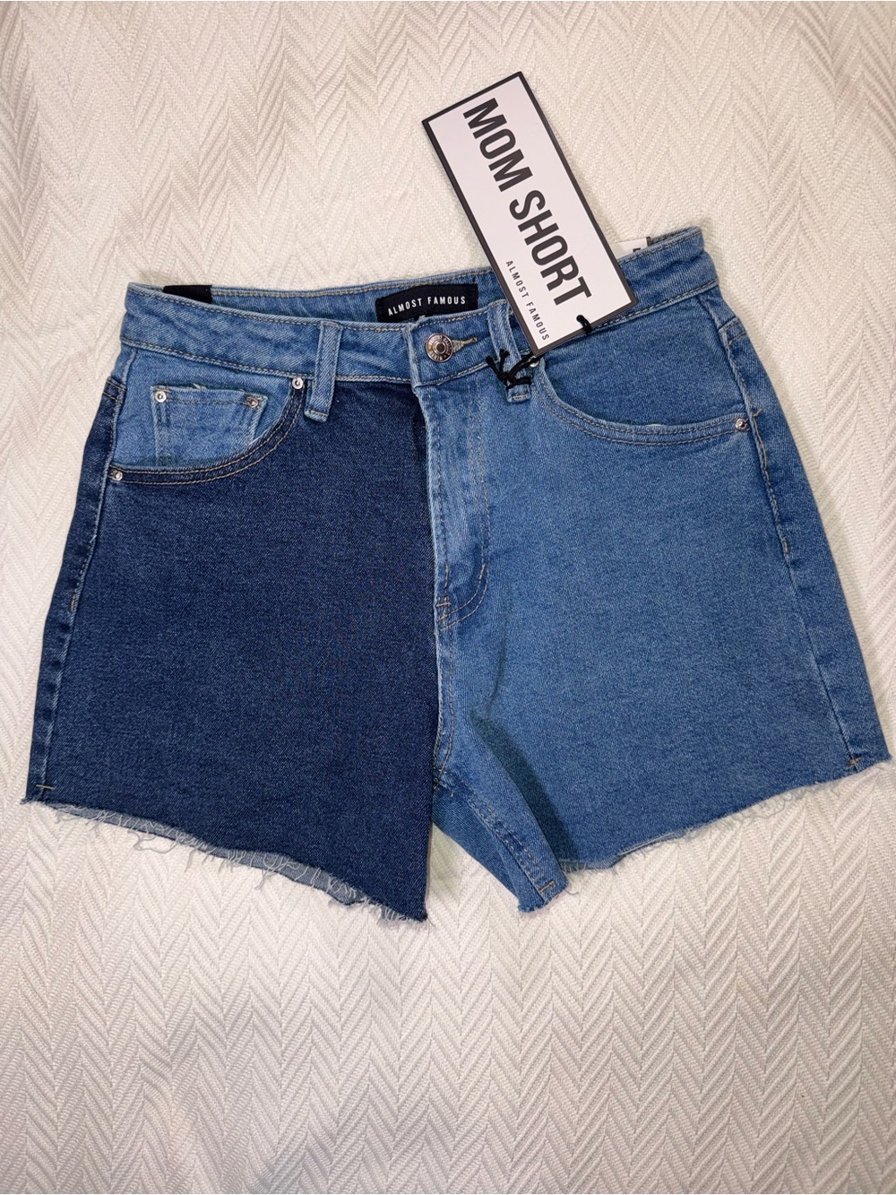 Almost Famous Two-Tone Blue Denim Mom Shorts